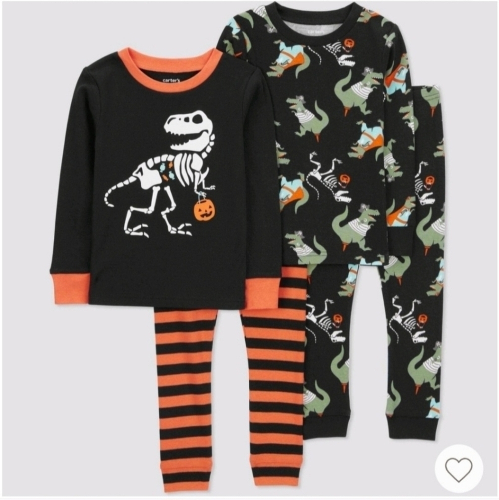 NWT Carter’s Toddler 100% Cotton 4 Piece Halloween Dinosaur Print PJs Pajamas 2T